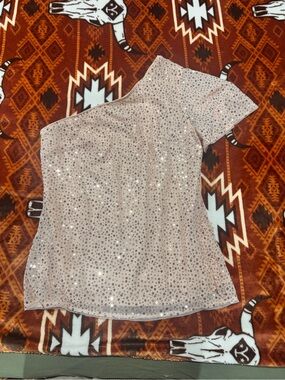 Grace Karin One-Shoulder Sequin Blush Top